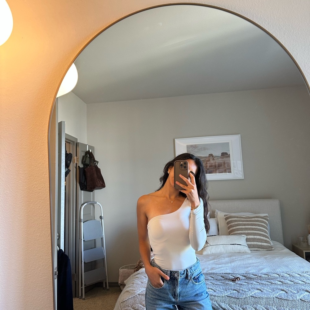 Aritzia White Asymmetrical Sleeveless Bodysuit